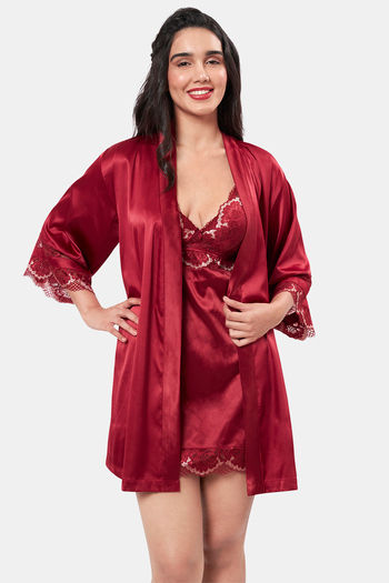 Buy Amante Cotton Elastane Robe - Red